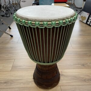 DJEMBE COTE D'IVOIRE IROKO PEAU DE CHEVRE DIAM 36CM x 63CM PROTECTION CAOUTCHOUC