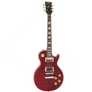 VINTAGE V100 GUITAR FLAMED TRANS WINE RED LP STYLE