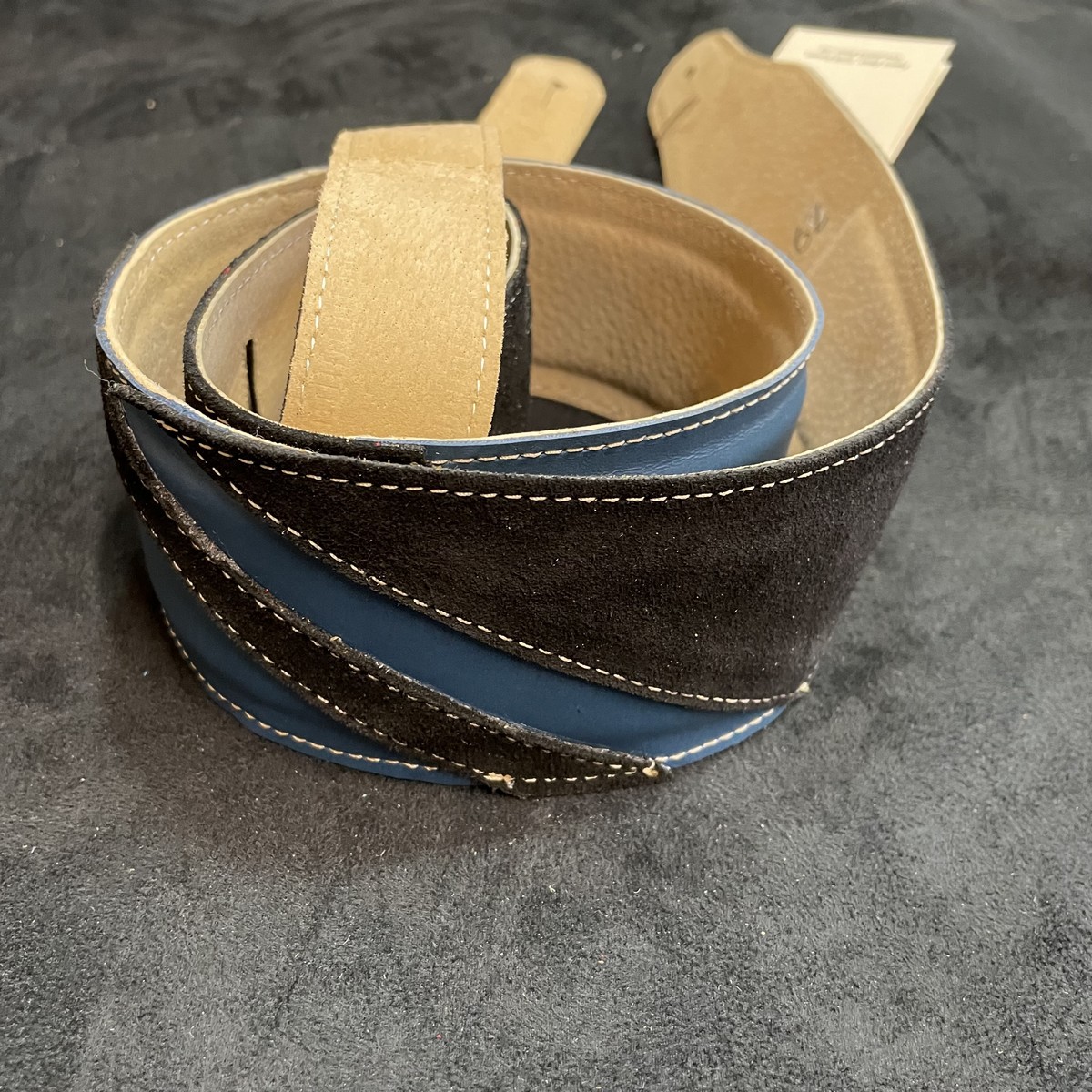 BLESES SANGLE BG791 VELOUR NOIR VEAU BLEU – Image 3